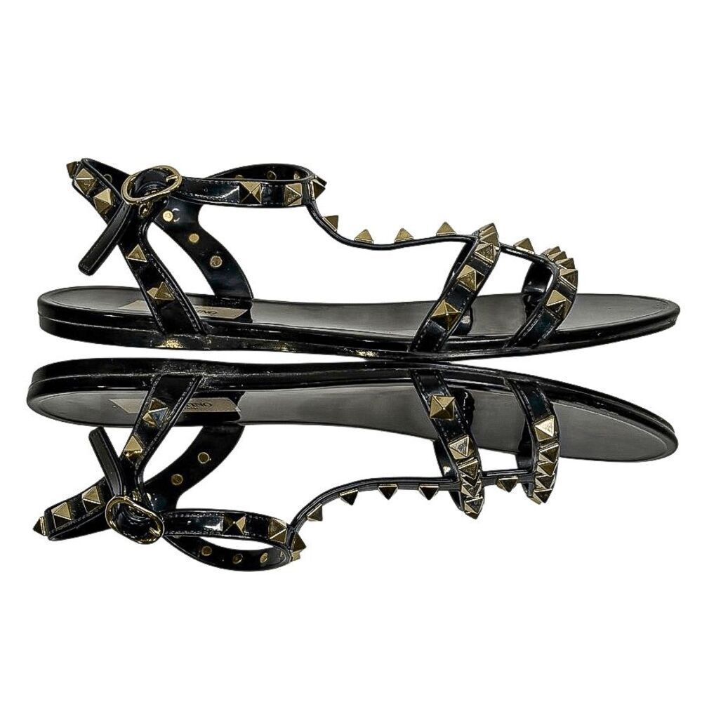 Valentino Garavani Rockstud Jelly Gladiator Sandals EU 38 Black PVC Studded Flat - Picture 5 of 10